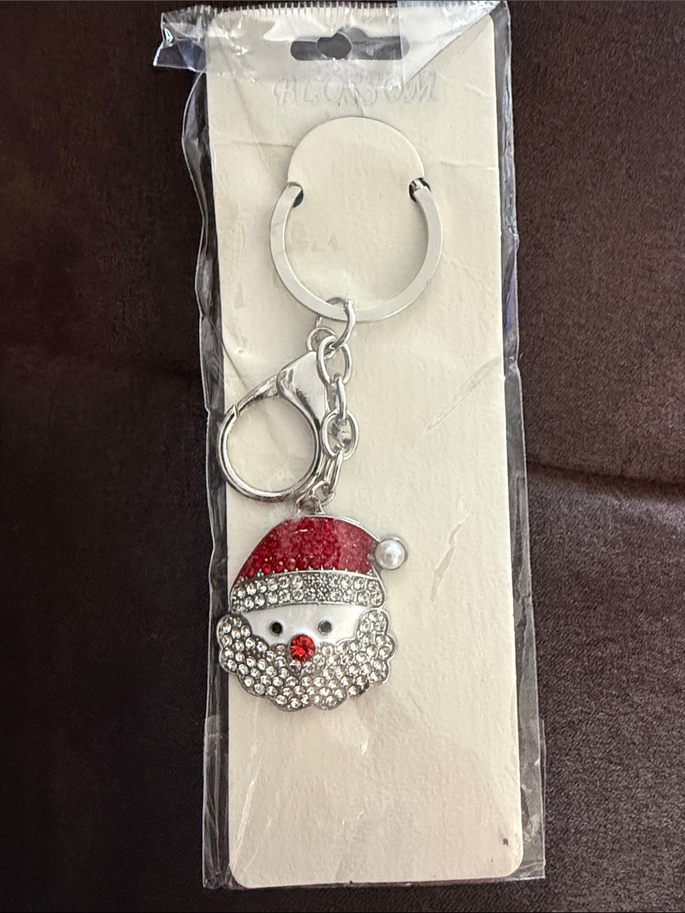 Red Santa Crystal Charm Keychain